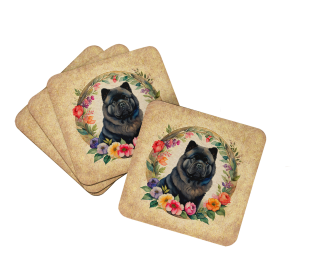 Frame of Flowers Foam Coasters (Dog Breed: Chow Chow 2118, size: 3.5)