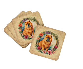 Frame of Flowers Foam Coasters (Dog Breed: Chow Chow 2119, size: 3.5)