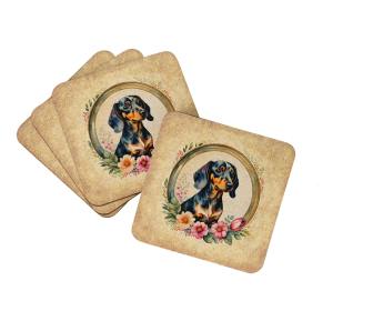 Frame of Flowers Foam Coasters (Dog Breed: Dachshund 2125, size: 3.5)