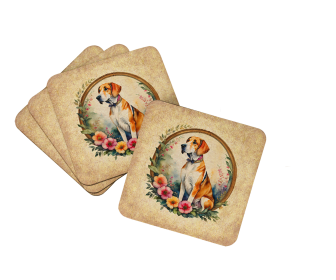 Frame of Flowers Foam Coasters (Dog Breed: English Foxhound 2131, size: 3.5)