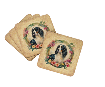 Frame of Flowers Foam Coasters (Dog Breed: English Springer Spaniel 2132, size: 3.5)