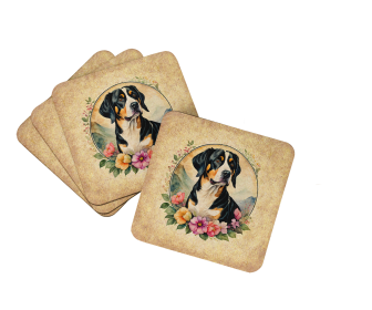 Frame of Flowers Foam Coasters (Dog Breed: Entlebucher Mountain Dog 2133, size: 3.5)
