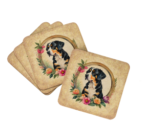 Frame of Flowers Foam Coasters (Dog Breed: Entlebucher Mountain Dog 2134, size: 3.5)