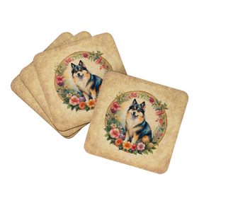 Frame of Flowers Foam Coasters (Dog Breed: Finnish Lapphund 2136, size: 3.5)