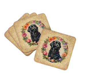 Frame of Flowers Foam Coasters (Dog Breed: Flat-Coated Retriever 2138, size: 3.5)