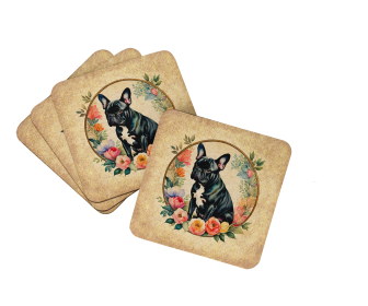 Frame of Flowers Foam Coasters (Dog Breed: French Bulldog 2139, size: 3.5)