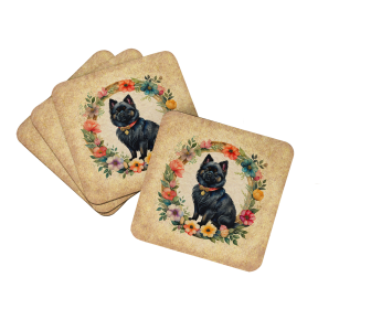 Frame of Flowers Foam Coasters (Dog Breed: German Spitz 2142, size: 3.5)