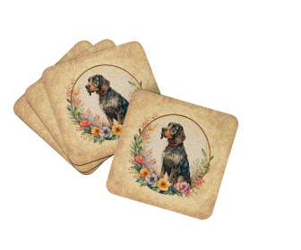 Frame of Flowers Foam Coasters (Dog Breed: German Wirehaired Pointer  2143, size: 3.5)