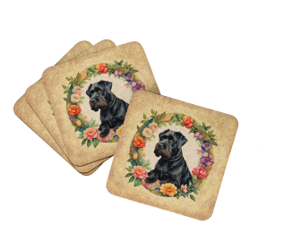 Frame of Flowers Foam Coasters (Dog Breed: Giant Schnauzer  2144, size: 3.5)