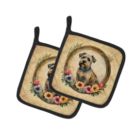 Frame of Flowers Pair of Pot Holders (Design: Glen of Imaal Terrier  2145, size: 7.5HX7.5W)