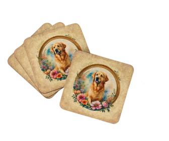 Frame of Flowers Foam Coasters (Dog Breed: Golden Retriever  2147, size: 3.5)
