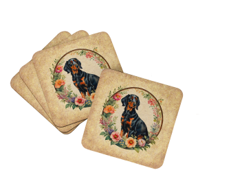 Frame of Flowers Foam Coasters (Dog Breed: Gordon Setter  2148, size: 3.5)