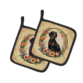 Frame of Flowers Pair of Pot Holders (Design: Gordon Setter  2148, size: 7.5HX7.5W)