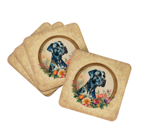 Frame of Flowers Foam Coasters (Dog Breed: Great Dane  2149, size: 3.5)