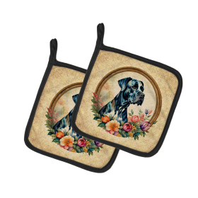 Frame of Flowers Pair of Pot Holders (Design: Great Dane  2149, size: 7.5HX7.5W)