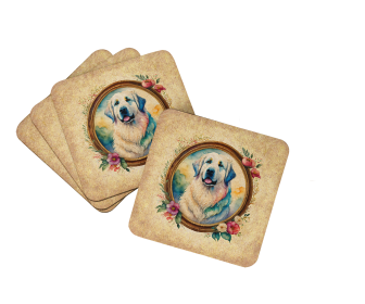 Frame of Flowers Foam Coasters (Dog Breed: Great Pyrenees  2150, size: 3.5)