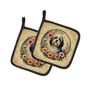 Frame of Flowers Pair of Pot Holders (Design: Havanese  2153, size: 7.5HX7.5W)