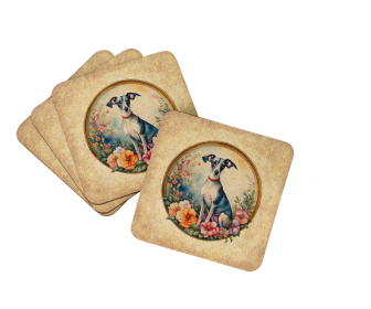 Frame of Flowers Foam Coasters (Dog Breed: Italian Greyhound  2157, size: 3.5)