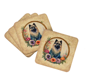 Frame of Flowers Foam Coasters (Dog Breed: Keeshond  2160, size: 3.5)
