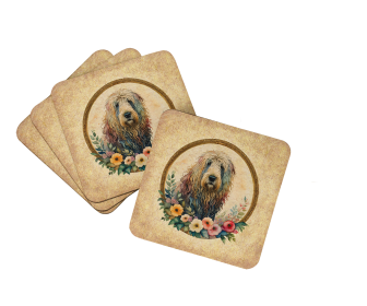 Frame of Flowers Foam Coasters (Dog Breed: Komondor  2161, size: 3.5)