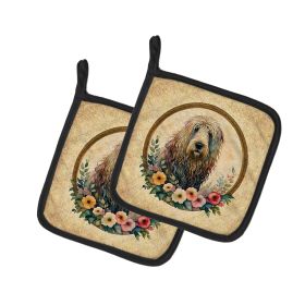 Frame of Flowers Pair of Pot Holders (Design: Komondor  2161, size: 7.5HX7.5W)