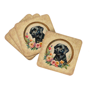 Frame of Flowers Foam Coasters (Dog Breed: Labrador Retriever  2162, size: 3.5)