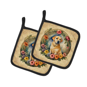 Frame of Flowers Pair of Pot Holders (Design: Labrador Retriever  2165, size: 7.5HX7.5W)