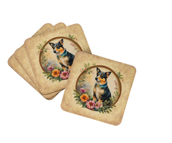 Frame of Flowers Foam Coasters (Dog Breed: Lancashire Heeler  2167, size: 3.5)