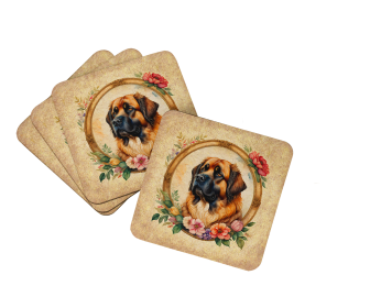 Frame of Flowers Foam Coasters (Dog Breed: Leonberger  2168, size: 3.5)
