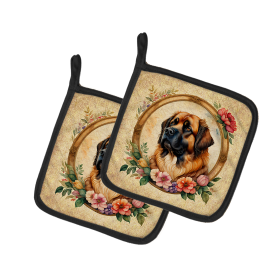 Frame of Flowers Pair of Pot Holders (Design: Leonberger  2168, size: 7.5HX7.5W)