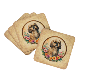 Frame of Flowers Foam Coasters (Dog Breed: Lhasa Apso  2169, size: 3.5)