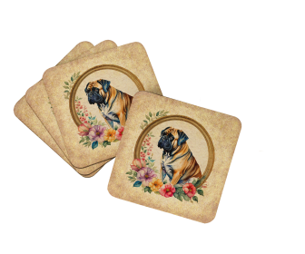 Frame of Flowers Foam Coasters (Dog Breed: Mastiff  2171, size: 3.5)