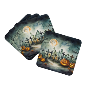 More Spooky Halloween Foam Coasters (Dog Breed: Graveyard 2216, size: 3.5)