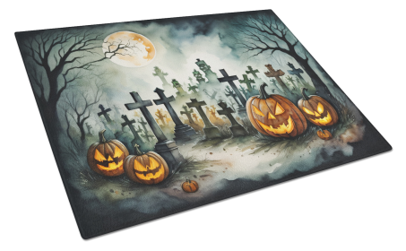 More Spooky Halloween Glass Cutting Board (Dog Breed: Graveyard 2216, size: large)