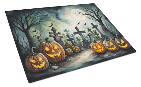 More Spooky Halloween Glass Cutting Board (Dog Breed: Graveyard 2217, size: large)