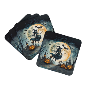More Spooky Halloween Foam Coasters (Dog Breed: Flying Witch 2218, size: 3.5)