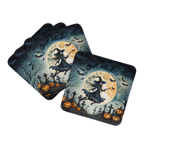 More Spooky Halloween Foam Coasters (Dog Breed: Flying Witch 2219, size: 3.5)