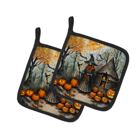 More Spooky Halloween Pair of Pot Holders (Design: Slavic Witch 2220, size: 7.5HX7.5W)