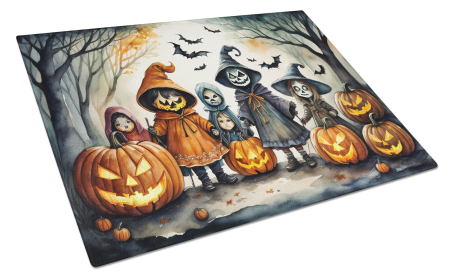More Spooky Halloween Glass Cutting Board (Dog Breed: Trick or Treaters 2221, size: large)