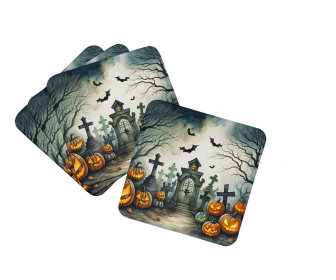 More Spooky Halloween Foam Coasters (Dog Breed: Graveyard 2222, size: 3.5)
