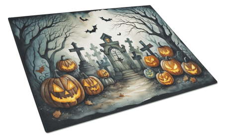 More Spooky Halloween Glass Cutting Board (Dog Breed: Graveyard 2222, size: large)