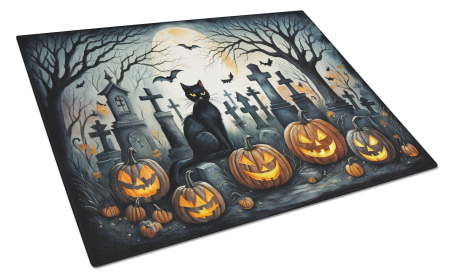 More Spooky Halloween Glass Cutting Board (Dog Breed: Black Cat 2223, size: large)