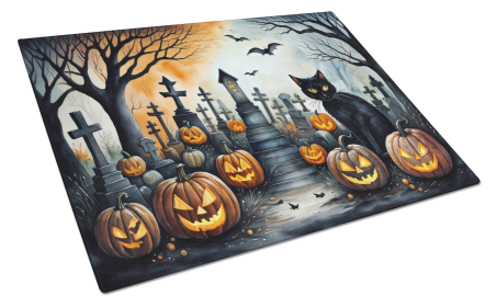 More Spooky Halloween Glass Cutting Board (Dog Breed: Black Cat 2224, size: large)