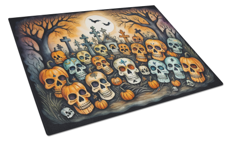 More Spooky Halloween Glass Cutting Board (Dog Breed: Calaveras Sugar Skulls 2231, size: large)