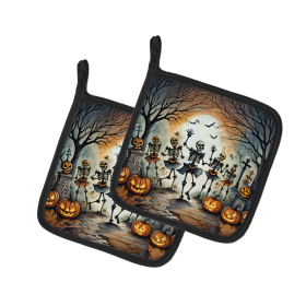 More Spooky Halloween Pair of Pot Holders (Design: Dancing Skeletons 2235, size: 7.5HX7.5W)