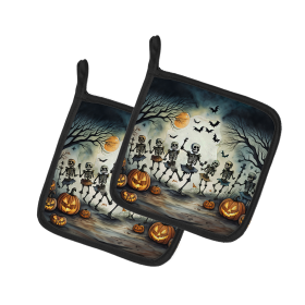 More Spooky Halloween Pair of Pot Holders (Design: Dancing Skeletons 2236, size: 7.5HX7.5W)