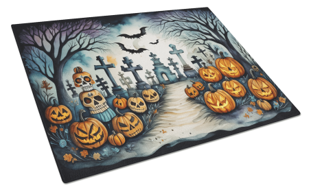 More Spooky Halloween Glass Cutting Board (Dog Breed: Day of the Dead 2238, size: large)
