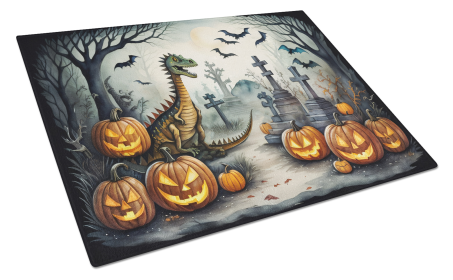 More Spooky Halloween Glass Cutting Board (Dog Breed: Dinosaurs 2239, size: large)