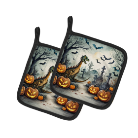 More Spooky Halloween Pair of Pot Holders (Design: Dinosaurs 2239, size: 7.5HX7.5W)