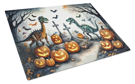 More Spooky Halloween Glass Cutting Board (Dog Breed: Dinosaurs 2240, size: large)